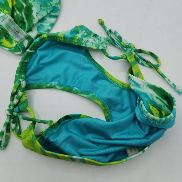 Victoria's Secrets Vintage Green Abstract Bandeau Twist Bikini Size S - Picture 4 of 11